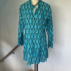 Zara Woman Turquoise Tribal Printed Short Oversized The Reese Dress Cotton Small